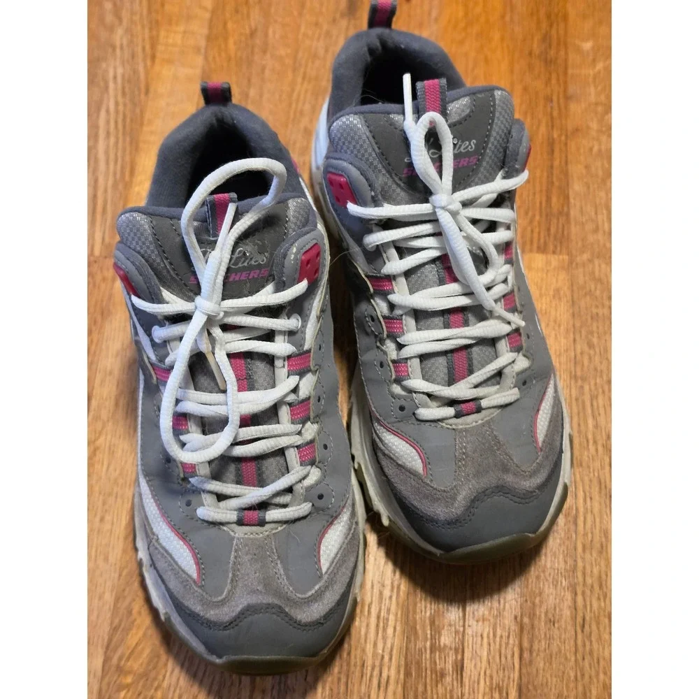 Skechers DLites Grey White Pink Memory Foam Sneakers 11942 Womens Size 8